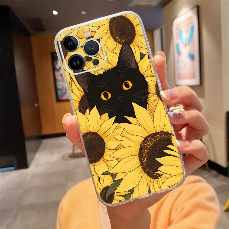 

Phone Case For iPhone 17 Pro Max Air 16 15 14 13 Pro Max 15 16 Pro 15Plus Cute Cat Cartoon Silicone Cover