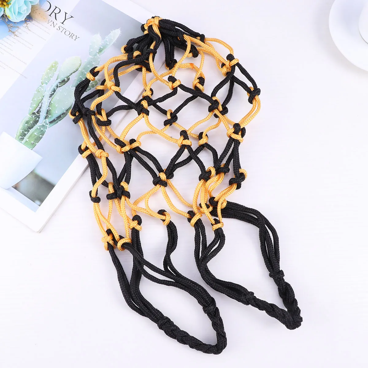 5Pcs Nylon Mesh Ball Bag Heavy Duty Drawstring Storage Carrier for Basketball Soccer Training School Use Yellow Black
