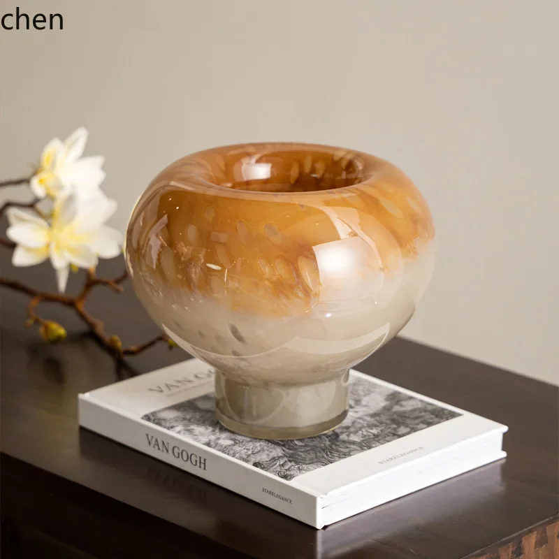 HYS High-End Niche Light Luxury Gradient Glass Vase Designer Art Living Room Vintage Flower Vase
