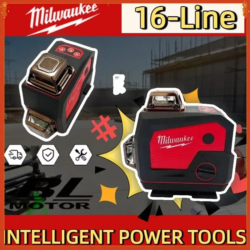 

Milwaukee Laser Level 16 Lines Brushless Meter Horn Function 360° Vertical And Horizontal Cross Green Light Self-Leveling Tool
