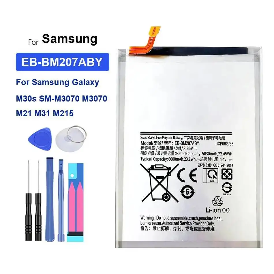 

Аккумулятор EB-BM207ABY для мобильного телефона Samsung Galaxy M30s SM-M3070 M3070 M21 M31 M215, премиум-замена, 6000 мАч
