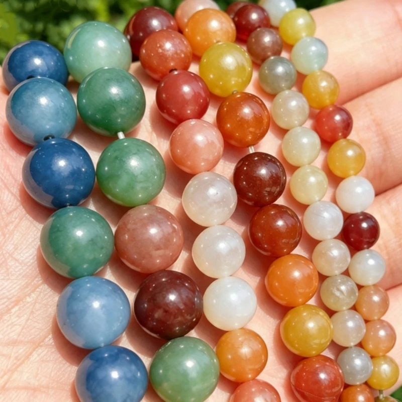 1 Strand Natural Stone Green Blue Yellow Aventurine Beads Loose Jade Bead for Jewelry Making DIY Bracelet Necklace Accessory
