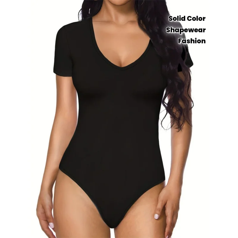 Fashion Special Women's Short Sleeve Shapewear - Solid Color, Moderate Support, Fabric, No Chest Pads, Button Details