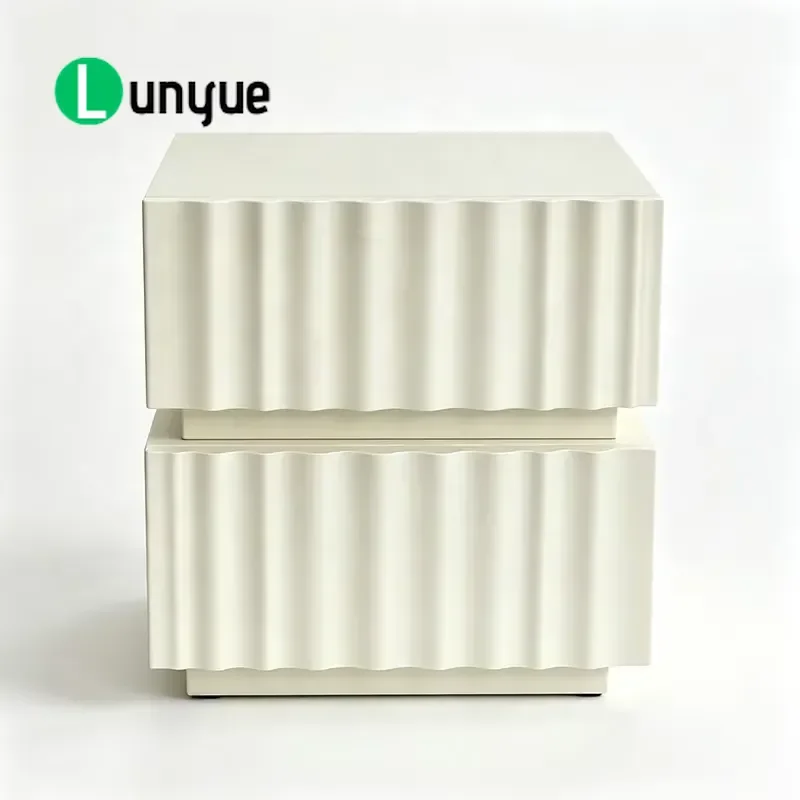 Modern Wavy Groove White Bedside Table with Drawers Bedroom Furniture Storage Nightstand for Home Decor Manufacturer