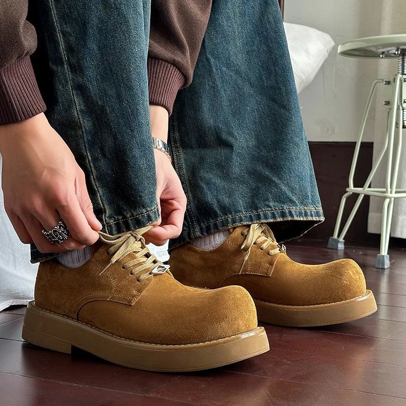 

Мужские туфли дерби, осень-зима 2022, новые туфли с большим носком, низкие кеды, толстая подошва, большие желтые ботинки, кожаные туфли с круглым носком