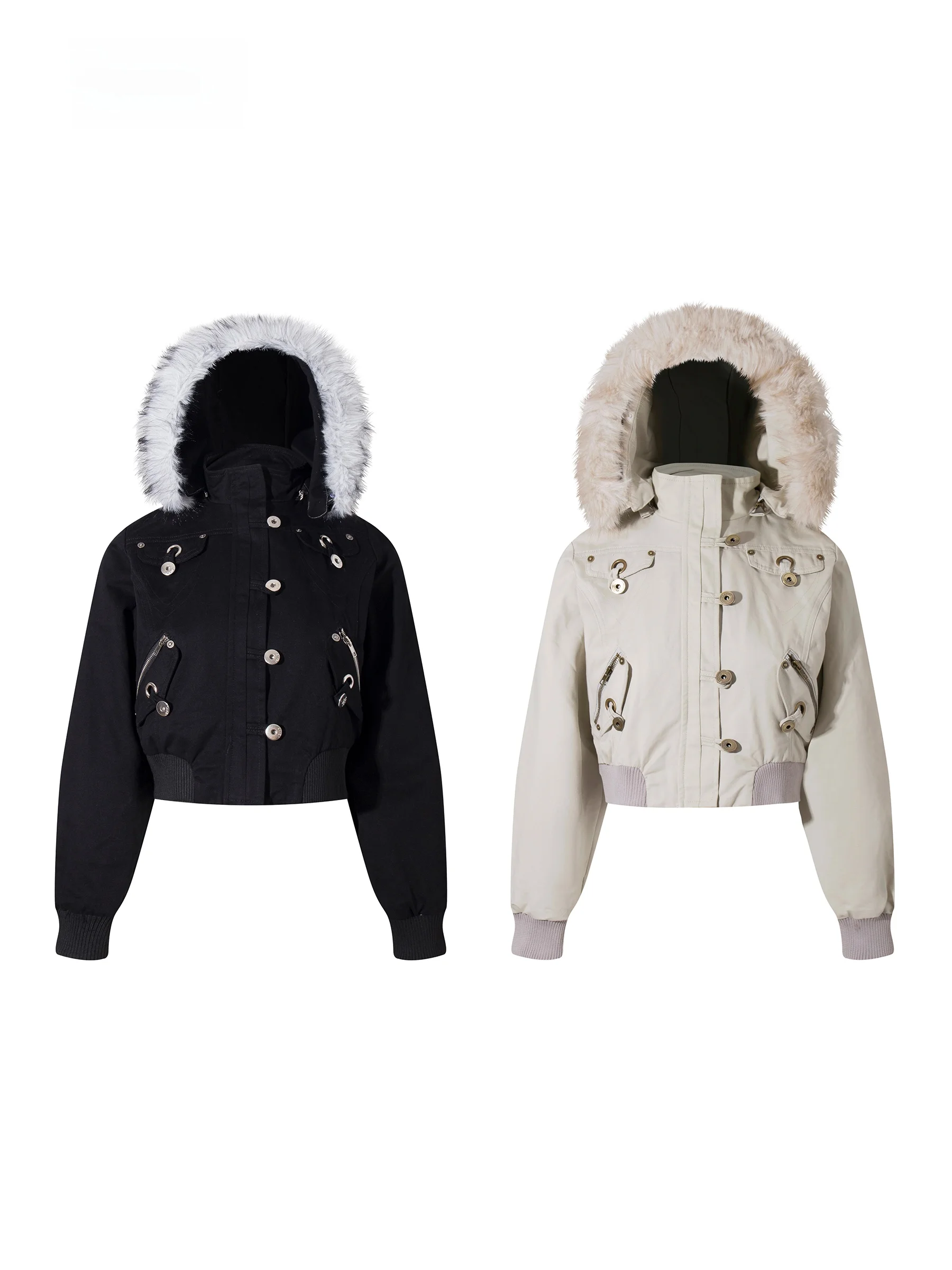 سترة بغطاء للرأس بياقة من الفرو قابلة للفصل من American Sle Hot Girl للسيدات لخريف جديد خفيف الوزن بقصة ضيقة وعصرية #5