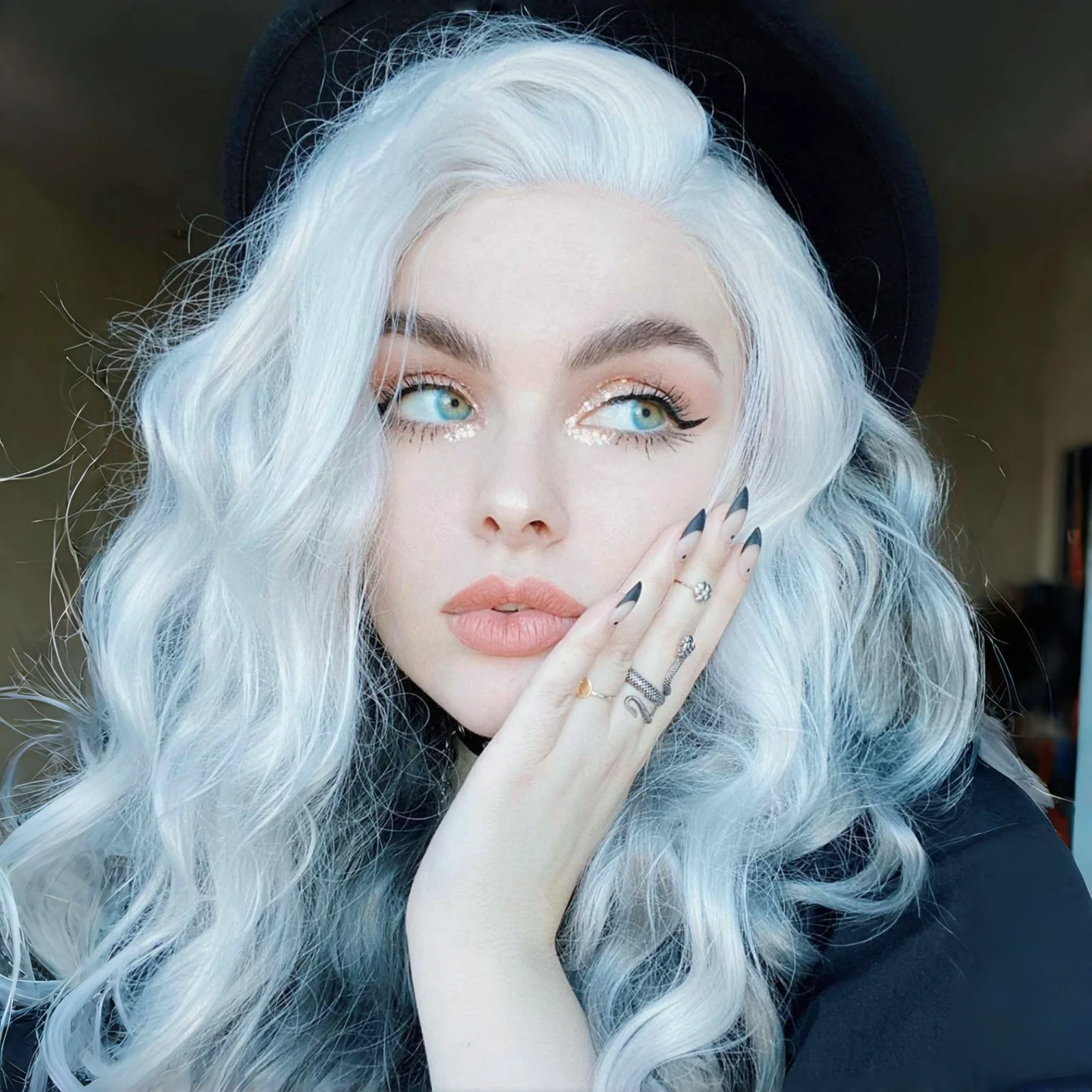 Snow White Wig Long Curly Wavy Synthetic Lace Front Wig Loose Deep Wave Colored Hair 13X4 Frontal Wigs for Women Party Cosplay image 2