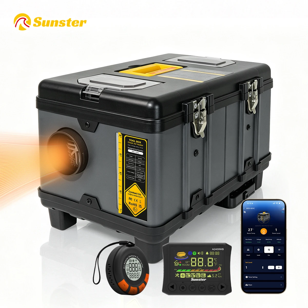 8KW Diesel Luchtverwarmer 12V/24V 240V Parkeerverwarmer WiFi Bluetooth CO-monitor Hooglandmodus voor Camper, Truck, Boot, Huis
