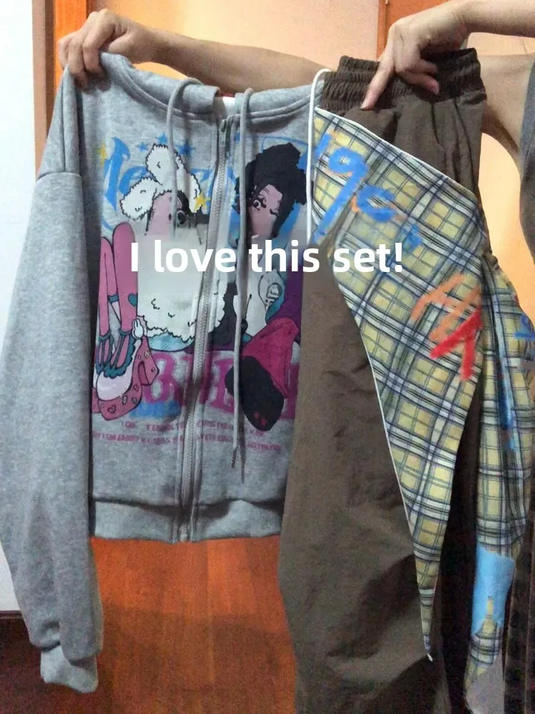 

Retro American Cartoon Hooded Open Cardigan Sweatshirt Women's Sweet Spicy Girl Loose Lightweight Subculture Y2K Cute Girl Ja...