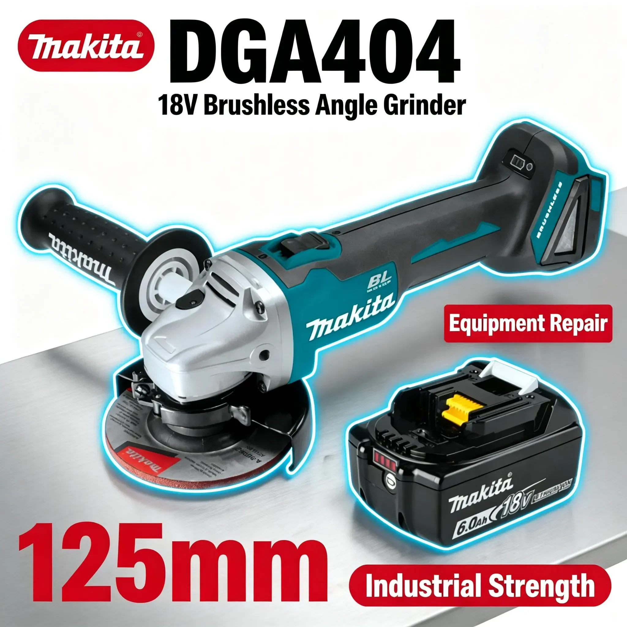 Smerigliatrice a batteria Makita DGA404 18V senza spazzole, utensile elettrico ricaricabile per taglio, smerigliatura e lucidatura di metalli, ideale per officine, cantieri, garage, lavorazioni e