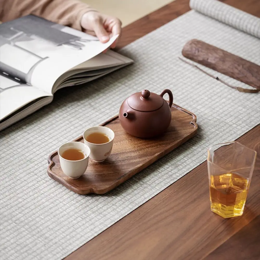 Simple Walnut Tea Tray Wooden Round Serving Platter Tray Leaf Storage Dinner Plates Tea
