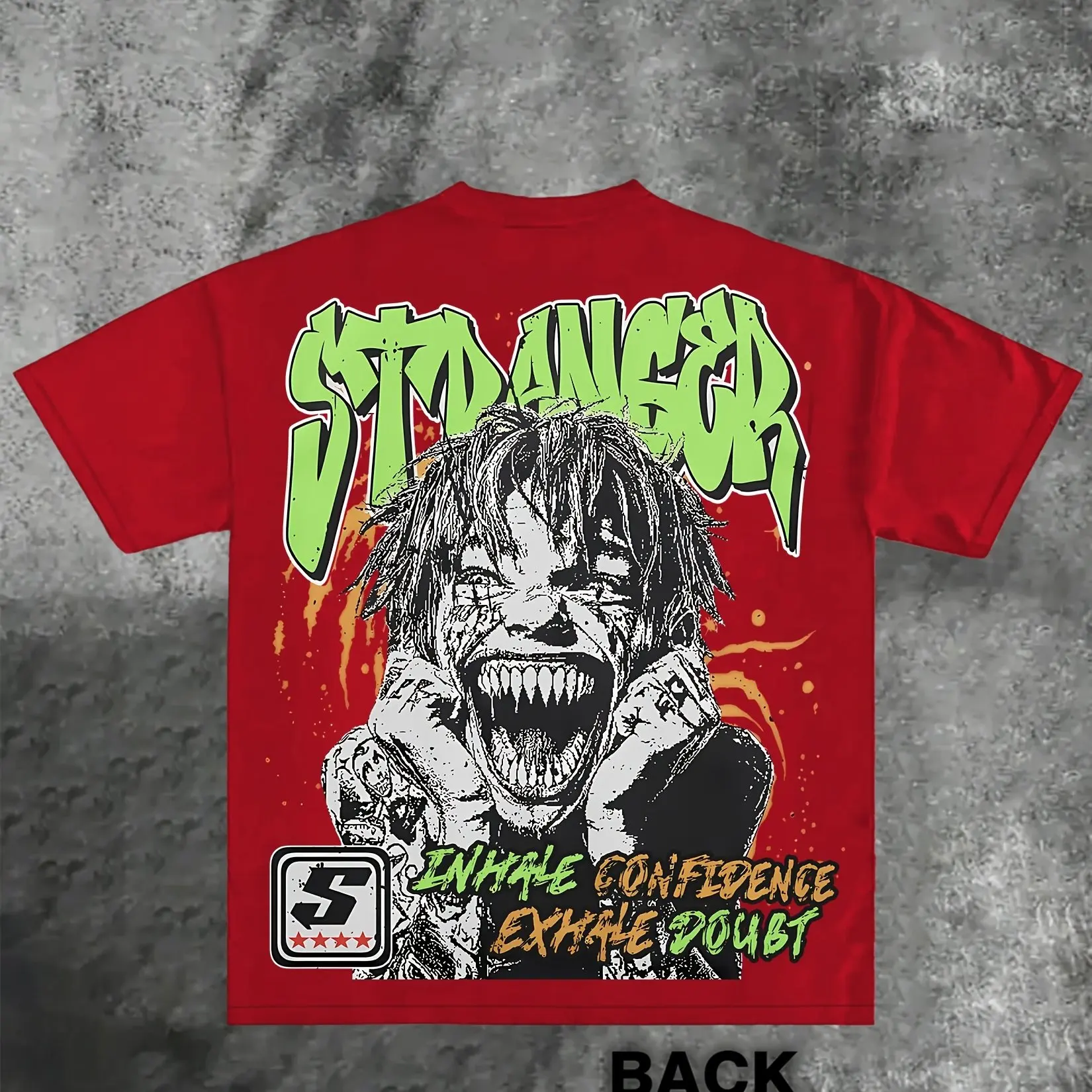 تي شيرت رجالي من القطن القديم، تصميم Crazy Stranger أزرق داكن مع تي شيرت كاجوال مزين باللون الأخضر النيون والبرتقالي