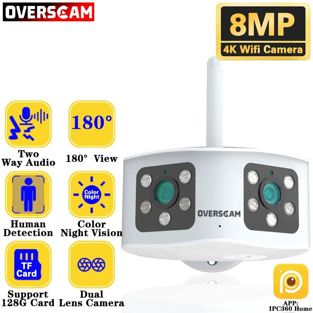 4K 8MP Dual Lens Panoramic WIFI Camera 180° Wide Viewing Angle AI Human Detection 4MP IPC360 Home Surveillance IP Camera