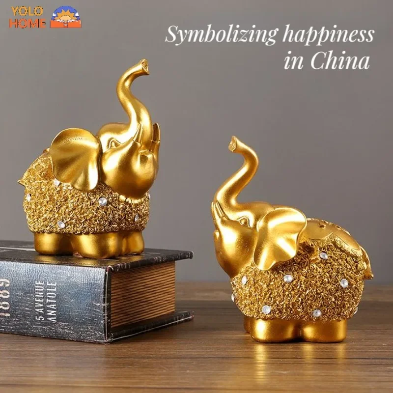 Lucky Golden Elephant Living Room Decorations TV Cabinet Home Decoration Luxury Home Decor Gifts Aesthetic Room Decor Christmas