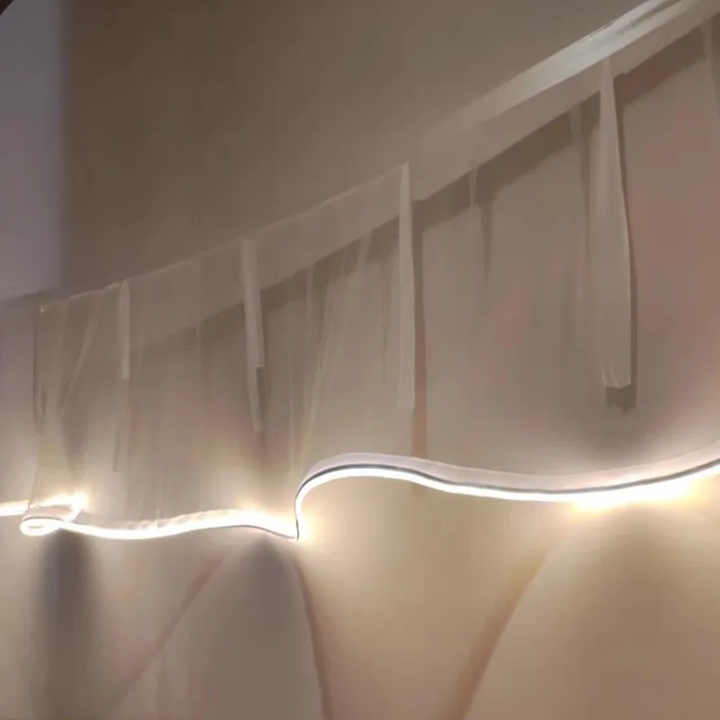 Wave Gauze Curtain With Lights String for Weddings & Events