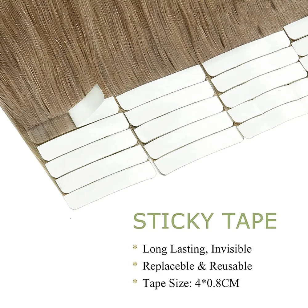 Tape In Human Hair Extensions Straight Brazilian 100% Real Human Hair Color #8 For Woman Invisible Seamless Tape In Extensions