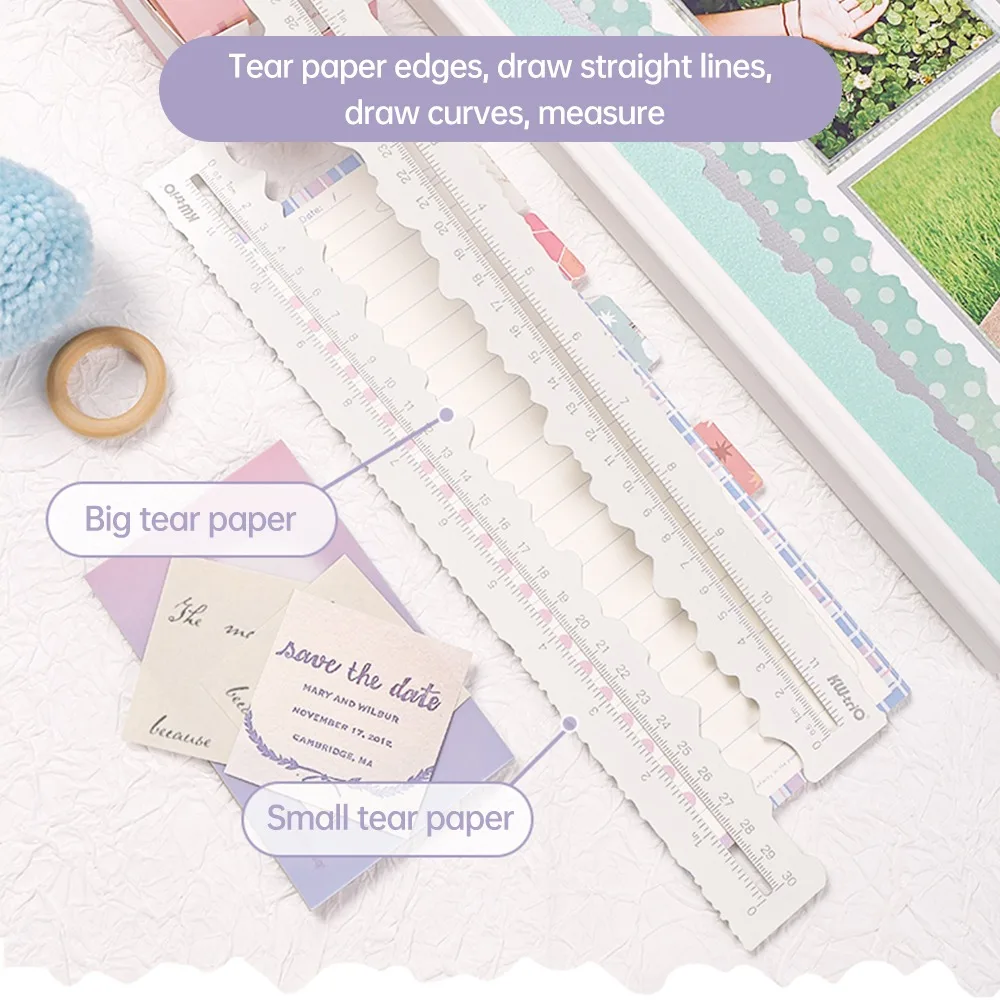 Steel Paper Tearing Ruler Irregular Edges Measuring Irregular Edge Ruler Practical Lightweight Metal Craft Ruler DIY Project