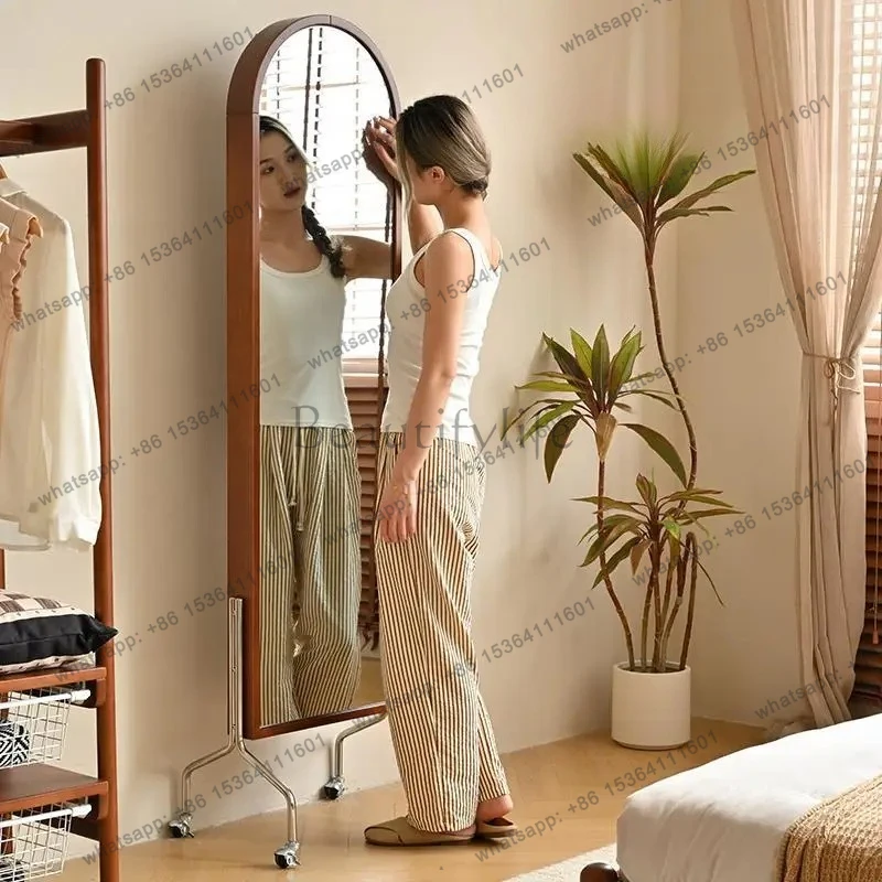 

Medieval full-length mirror Home bedroom magazine storage full-length mirror Rotating floor clothing store fitting mirror