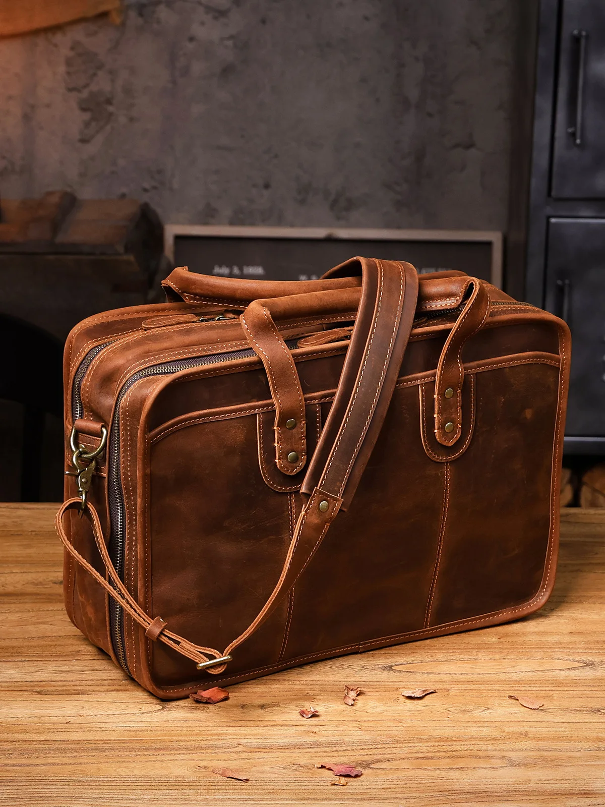 business luxury crazy horse cowhide men's large capacity briefcase vintage genuine leather multifunctional big laptop handbag