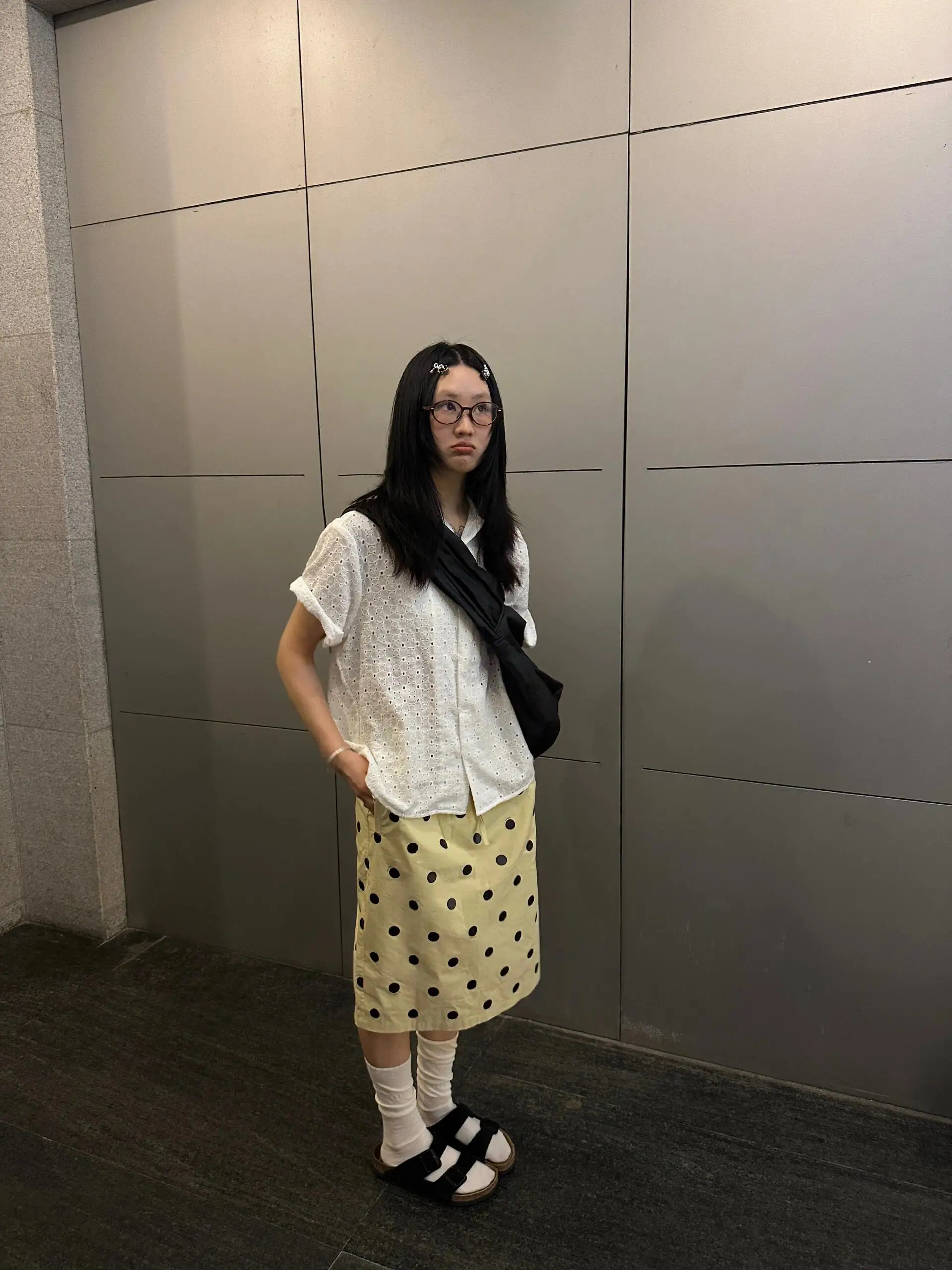American Retro Light Yellow Polka Dot Halter Skirt Women's Summer New Casual High Waist High Quality Midi Quality A-Line Skirt