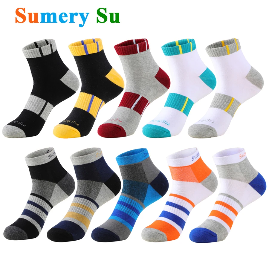 10 Pairs/Lot Running Socks Men Cotton Colorful Stripes Outdoor Casual Basketball Compression Short Ankle Socks Meias Male Gift