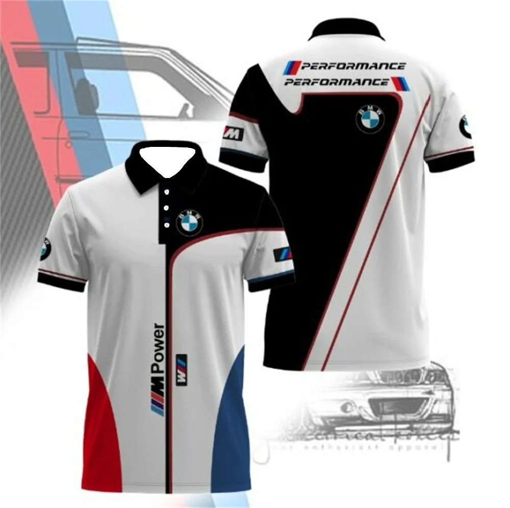 

Comfortable Breathable Short Sleeves BMW Motorcycle Riding Sport Tops Trendy Printed Pattern Casual Polo Shirt With Buttons
