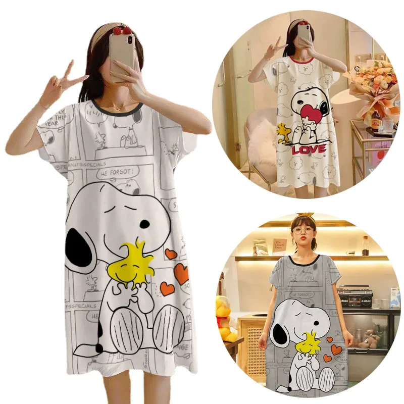 Snoopy Women Nightgown Summer Oversized Loose Sleep Dress Girl O Neck Sleepwear Pajamas Girl Homewear Nightdress Clothes Gifts