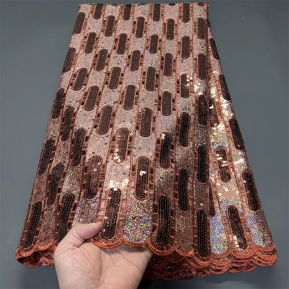 

2025 Latest High Quality African Nigerian With Tulle Sewing Lace Fabric Guipure Embroidery Dresses Sequins 5Yards PS0087