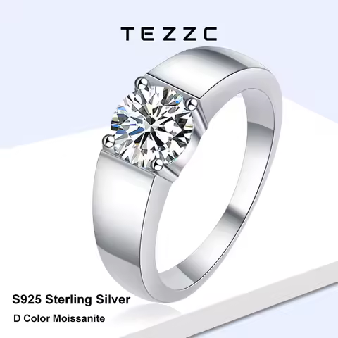 Tezzc 2ct Moissanite Wedding Band Men Ring 925 Sterling Silver classic Engagement Diamond Men Rings With Certificate Jewelry