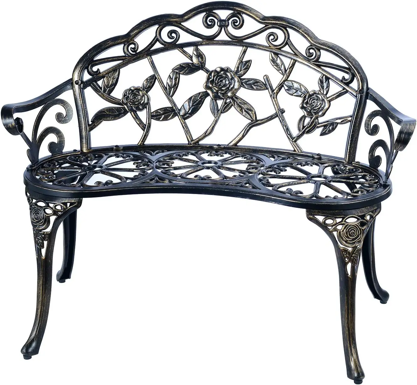 Rust-Resistant Cast Aluminum Patio Bench for Outdoor Gardens, Parks, and Yards with Double Seating