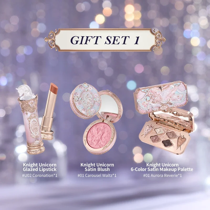 Flowerknows Knight Unicorn Collection Makeup Set Eye Shadow Palette Long Lasting Lipstick Blusher Setting Powder Matte Lipliner