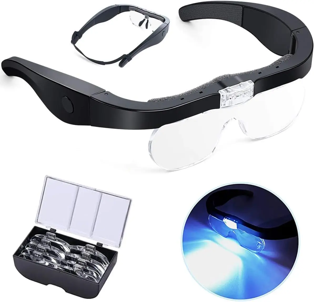 Head-mounted Magnifying Glasses With 2 LED Light USB Rechargeable Magnifier For Reading Watchmaker Repair 1.5X 2.5X 3.5X 5.0X