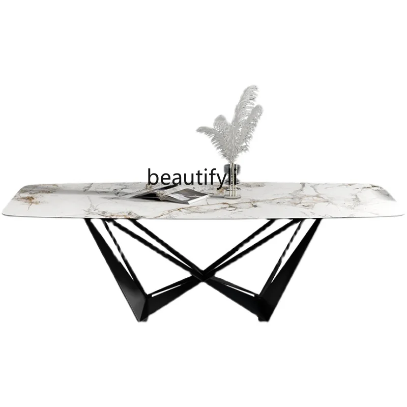 

Italian Stone Plate Dining Table Modern Simple Home Small Apartment Rectangular Nordic Mild Luxury Marble Dining Table