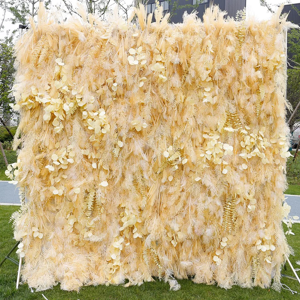 

3D Artificial Flower Panel Wall Wedding Event Decorative 3D White Yellow Rime Flower Wall Wedding Decoration Backdrop