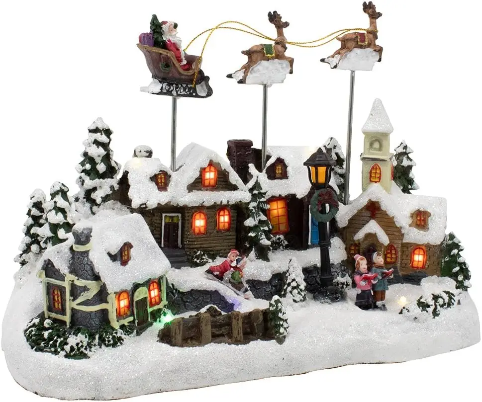 

Battery Operated Musical LED Village with Santa and Deer, 11-Inch Holiday Decoration for Festive Home
