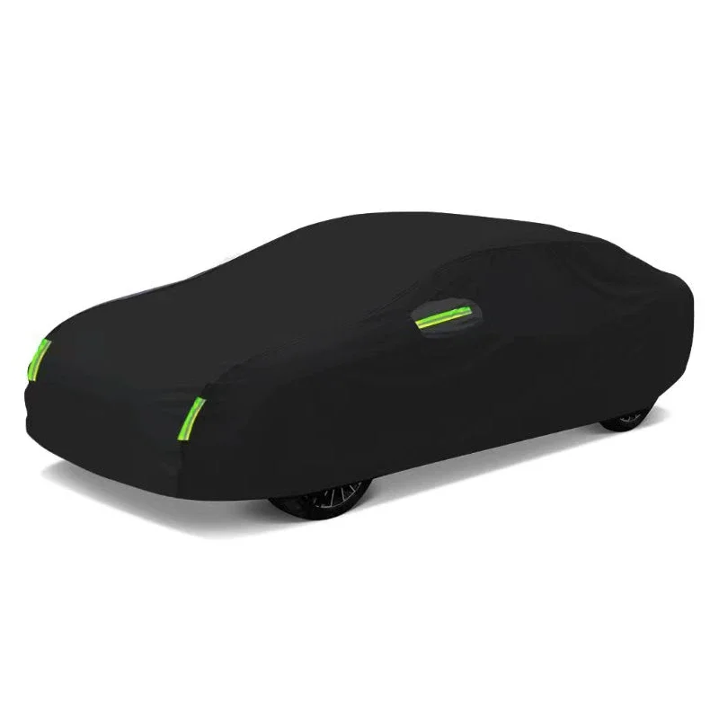 Housse de voiture complète extérieure noire, pare-soleil, protection contre la poussière avec bandes réfléchissantes, universelle pour berline, SUV et hatchback.