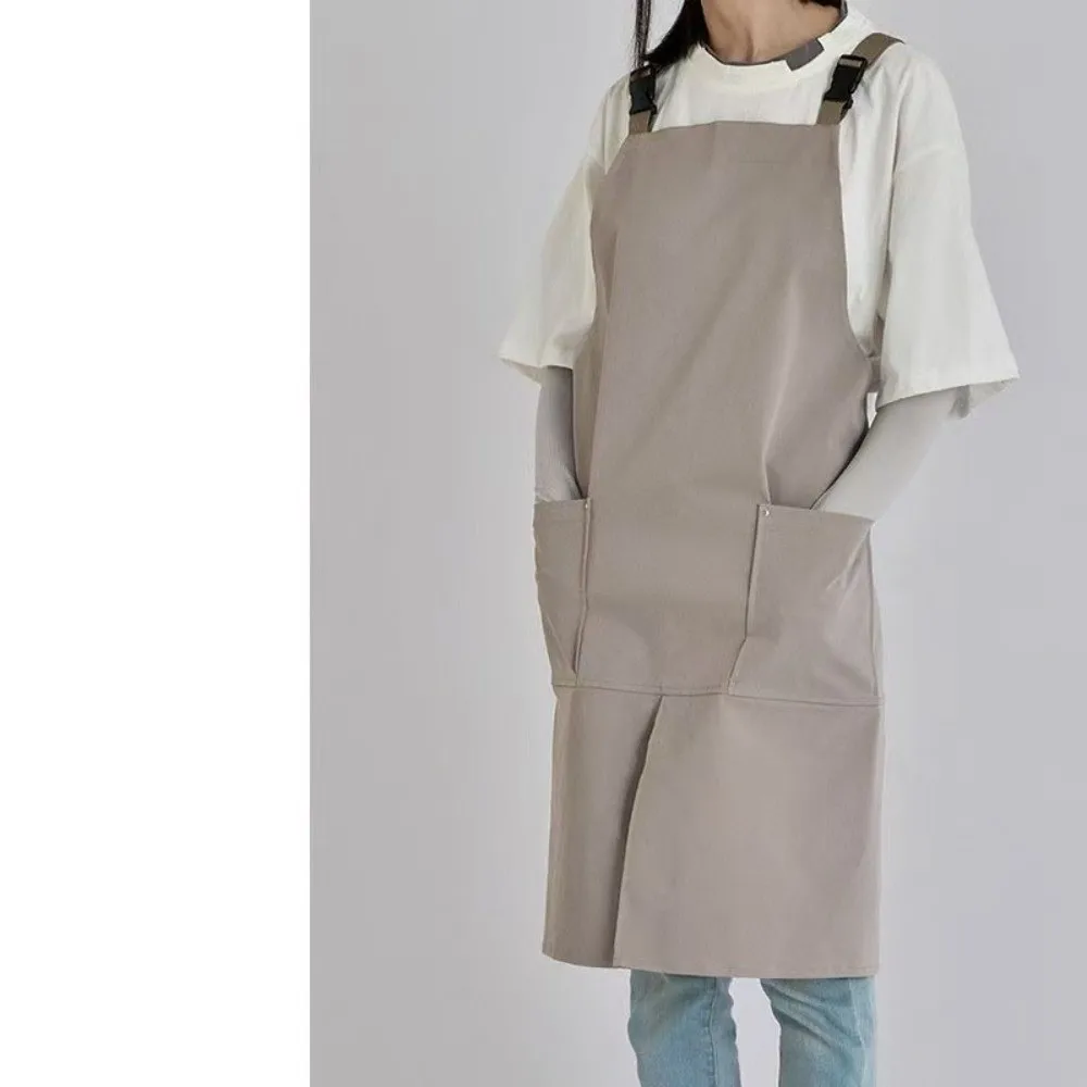 With Pockets Waterproof Kitchen Apron Anti-dirty Oil Resistant Chef Work Apron H-shaped Straps Front Split Apron