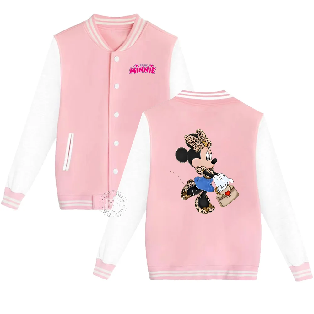 Kids Disney\'s beautiful Minnie Print Fall Winter Warm baseball uniform 2-14 year old teen boys girls booster jacket top