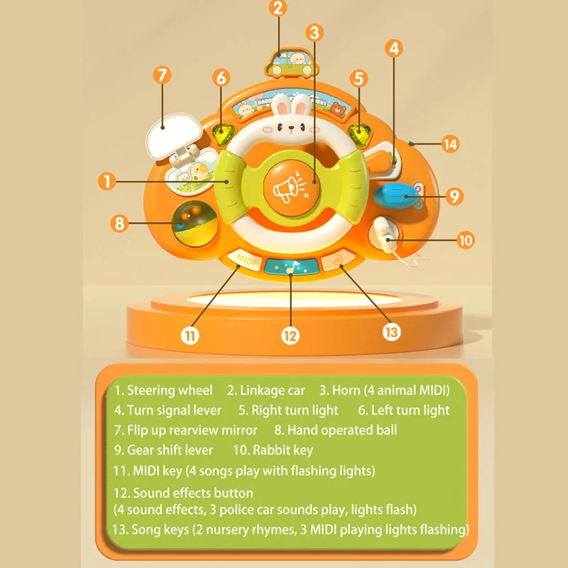 Baby Steering Wheel Toy Early Education Simulated Driving toys Light & Music Educational for Toddlers Bed trailer hanging toys