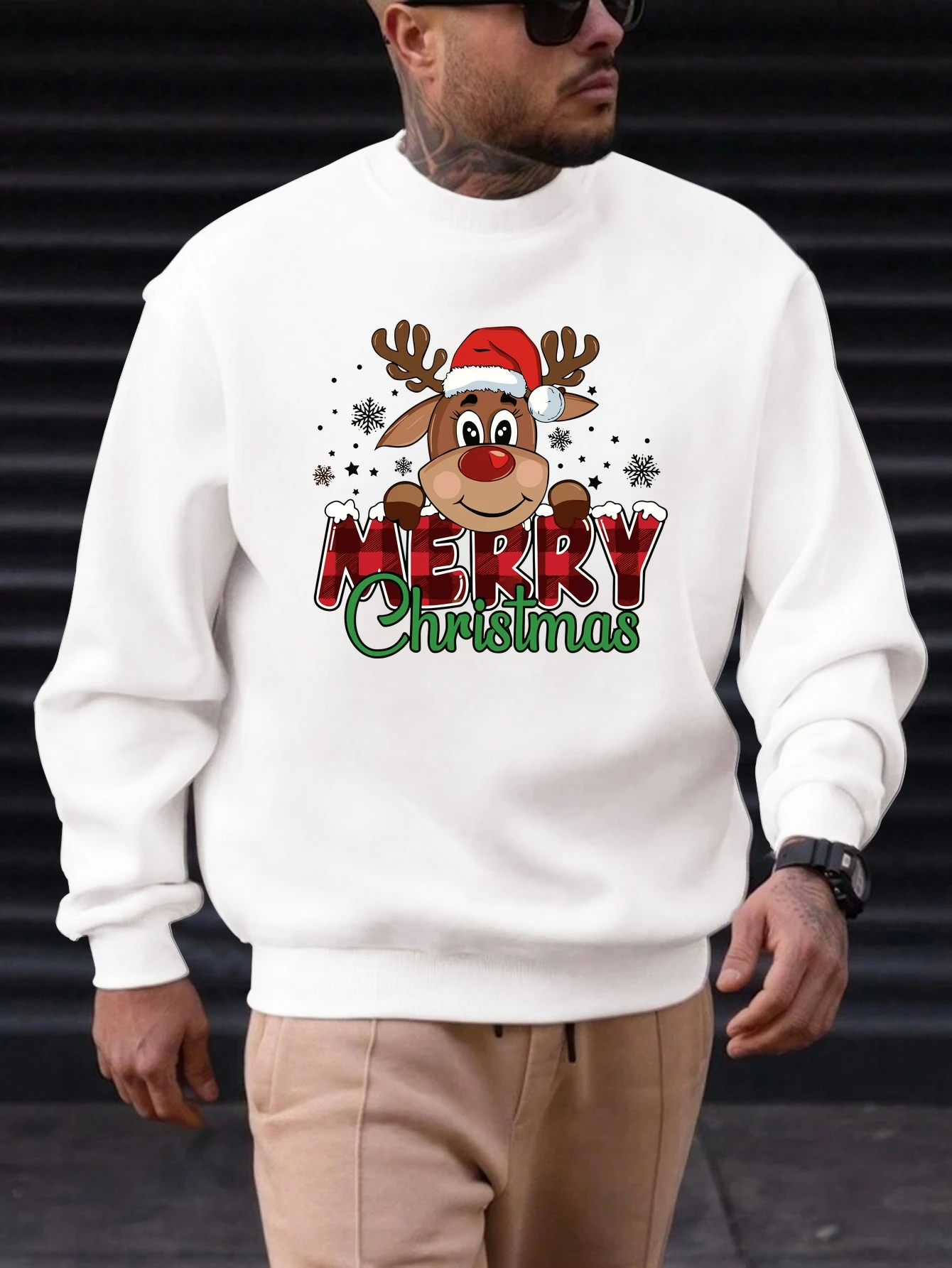 

Men's Cotton Crewneck Sweatshirt MERRY CHRISTMAS Graphic Print 2025 New Trending Fashion Casual High Quality Top Clothing