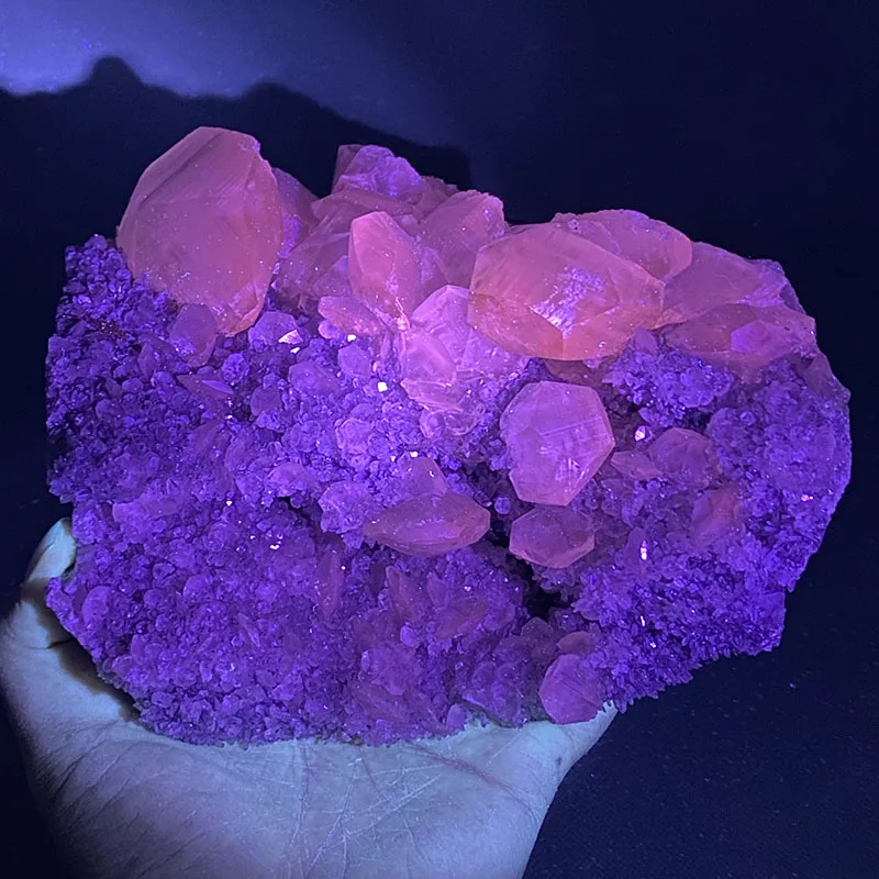 100% natural pink colour calcite with fluorescent effect rough specimen healing crystal stone