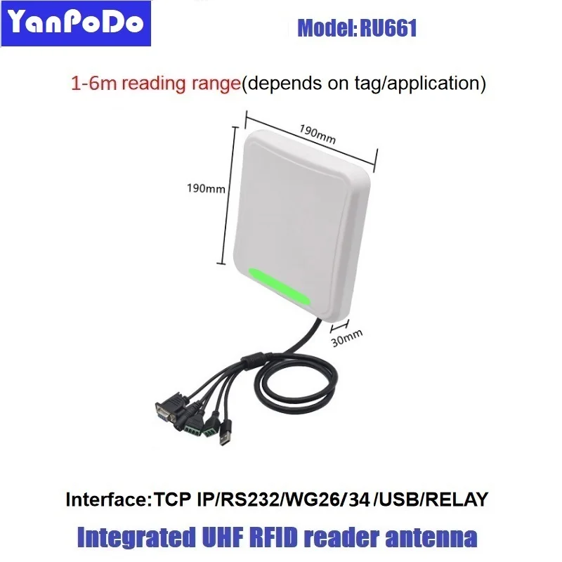 Yanpodo RU661 5-6m Uhf Rfid Reader with LED  Green Light RS232 WG26 USB RELAY Ethernet for Vehicle Management