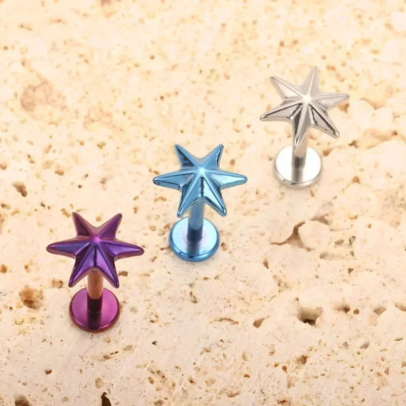 ASTM F136 Titanium 16G Six Pointed Star Stud Earring Labret Cartilage Tragus Helix Conch Lobe Piercing Anodizing Body Jewelry