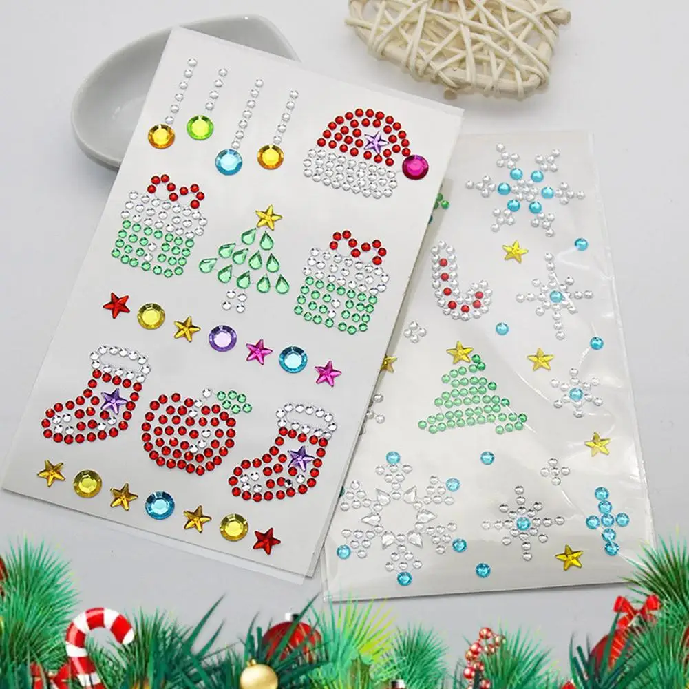 Gemme natalizie per il viso, adesivi con strass autoadesivi per occhi e guance, trucco scintillante per feste per il palcoscenico di Capodanno G7R6