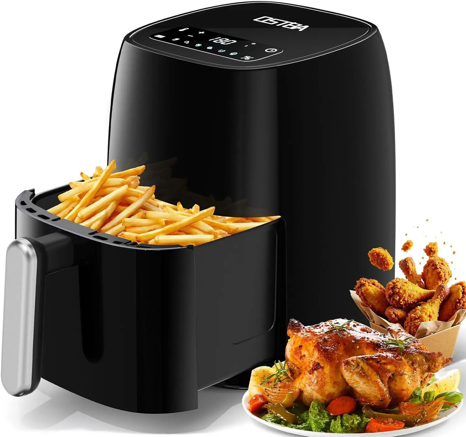 4.5QT Air Fryer with LED Touch Display, 6 Preset Programs, Oil-Free Rapid Cooking, Adjustable Temperature & Timer, Removable Non