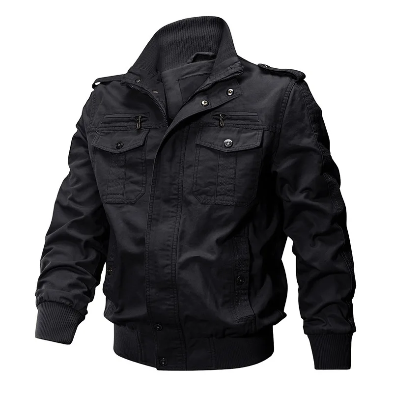 Autumn New Fashion Men’s Plus Size Solid Color  Stand Collar Multi Pocket Outdoor Jacket Male Simple Basic Coats Clothes Tops
