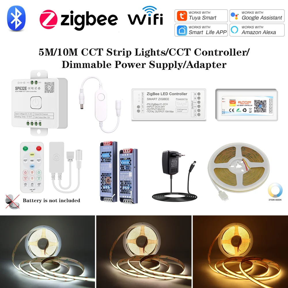 

24V CCT Controller Zigbee WiFi Bluetooth Control LED Lights Controller Dimmable Power Supply For 5M 10M CCT LED Strip Lights