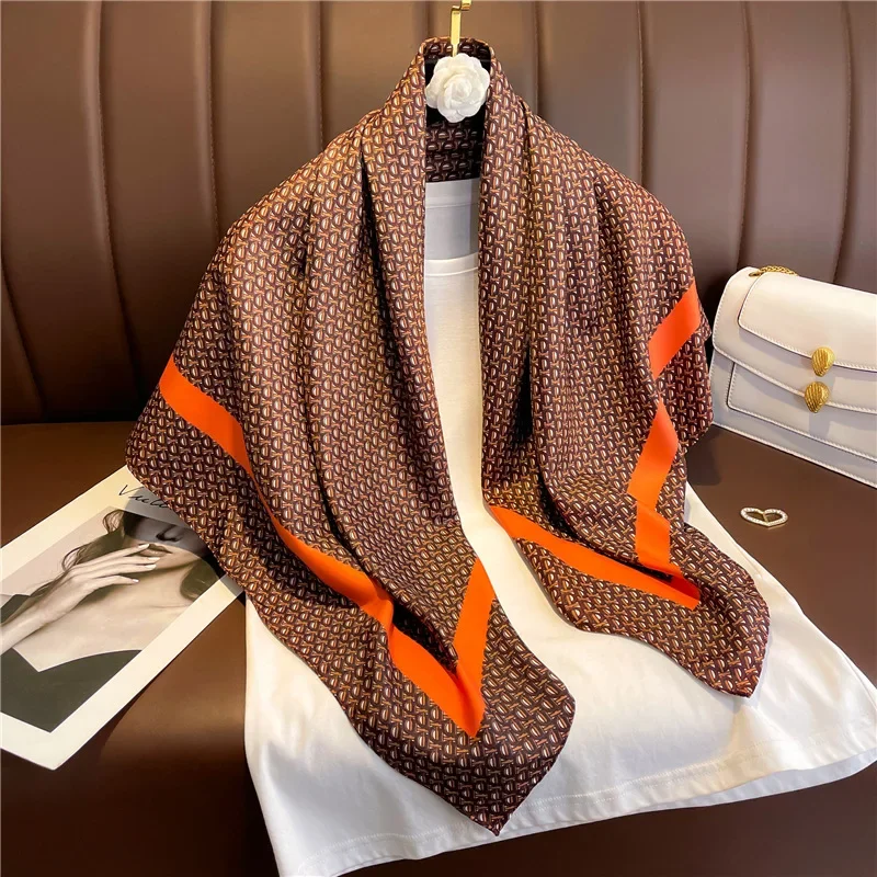 

Роскошный модный квадратный шарф с принтом 90*90 см, женский мягкий атласный ободок для волос, шейный платок, галстук, женская повязка на голову, платок, сумка, лента