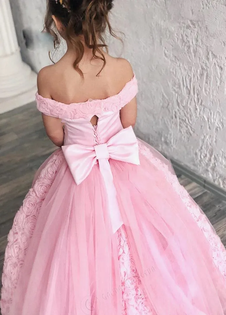 Cute Blush Pink Flower Girl Dress For Wedding Bow Belt Lovely  Flowers Princess Party Luxury Birthday Evening First Communion