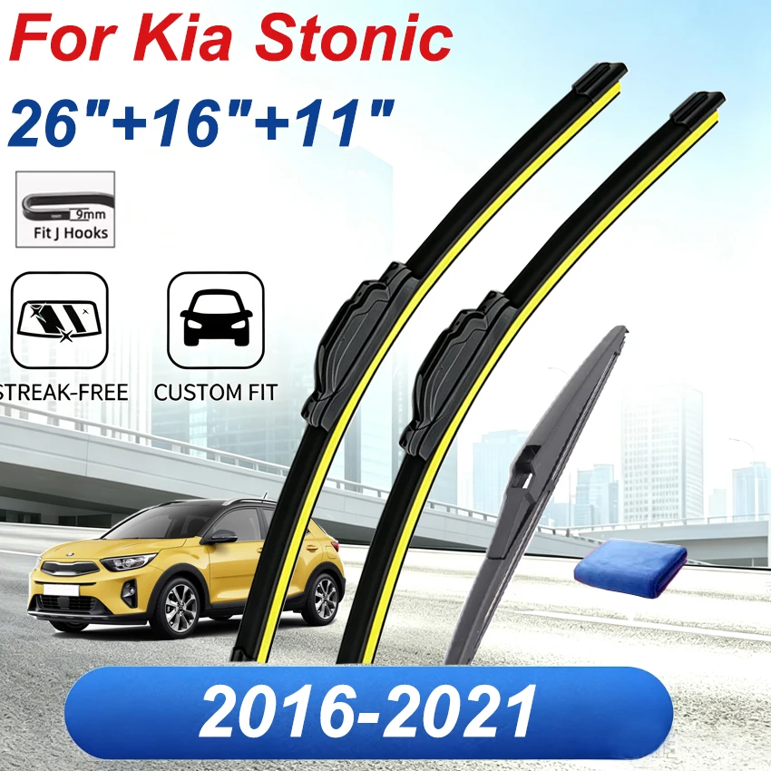 For Kia Stonic 2016 2017 2021 Car Front Rear Wiper Blades Soft Rubber Windscreen Wipers Auto Windshield 26